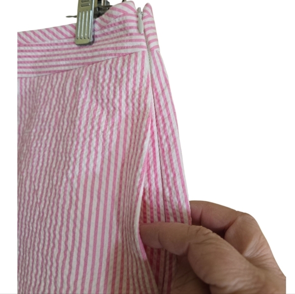 Kate Spade Pink Striped Seersucker Shorts 12 Side Zip Flat Front Pockets - Picture 7 of 9